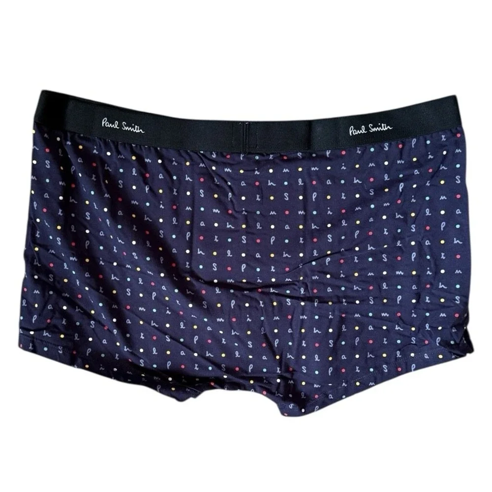 Paul Smith Mens XXL Boxer Briefs Organic Cotton Trunk Navy Blue Polka Dots New